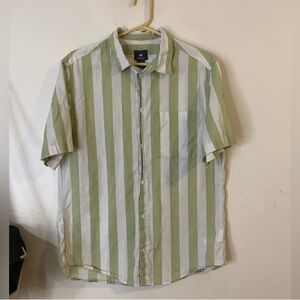 H&M Men's resortwear  Green and White cotton Striped Shirt with front pocket